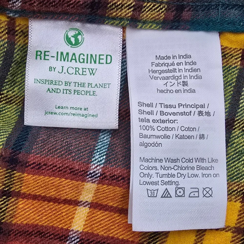 J Crew Mens Medium Button Down Shirt Flannel Plaid Pocket Long Sleeve Reimagined